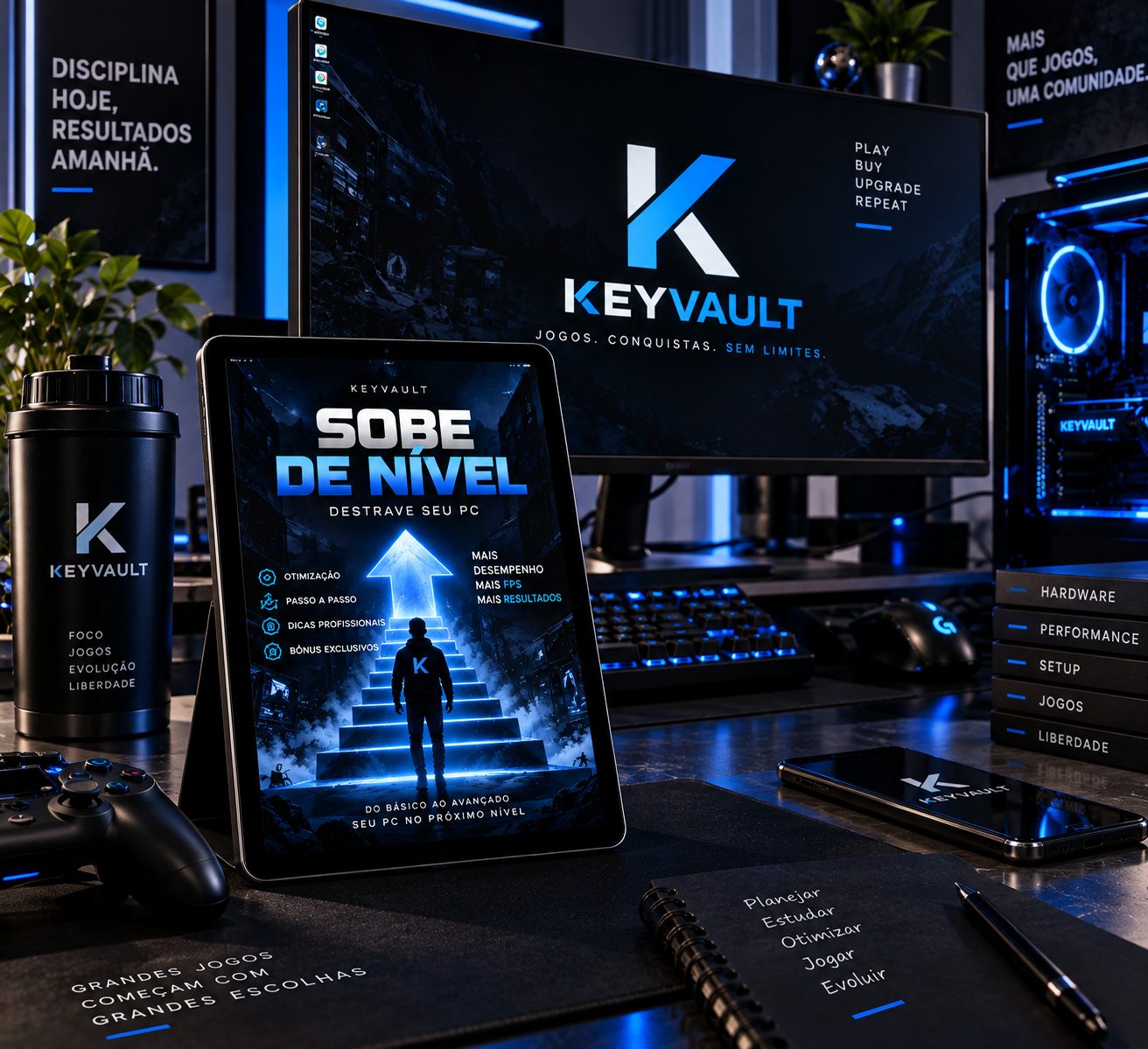 Identidade visual KeyVault e ebook Sobe de Nível